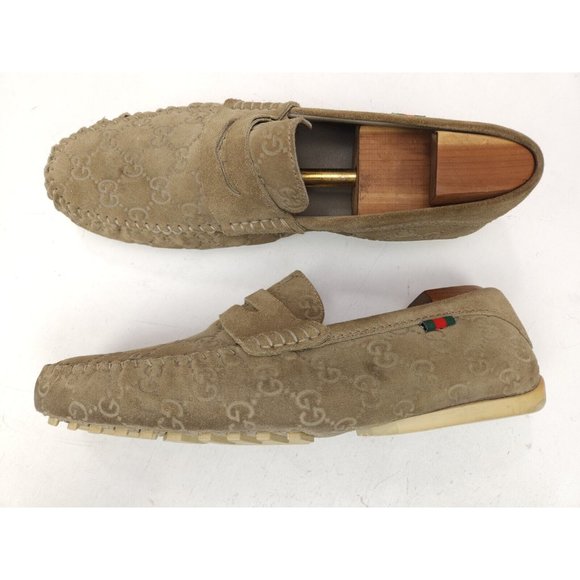 Gucci Guccissima Suede Embossed GG Beige Driving Loafers Size 8.5 US 9-9.5 - Picture 5 of 14